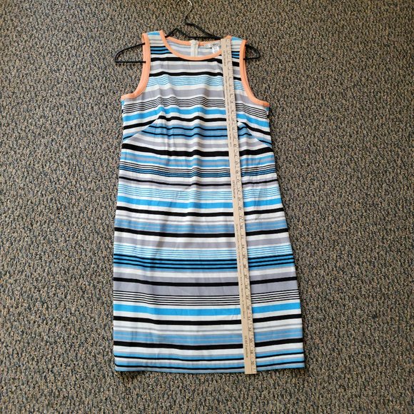 Wisp Sleeveless Coral and Blue Striped Sheath Dress Size 8 Comfy Stretch! - Picture 9 of 10